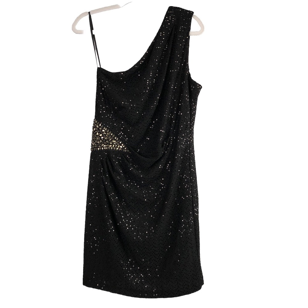 Jackie‎ Jon NY Womens 16 Black One Shoulder Sequin Embellished Cocktail Dress